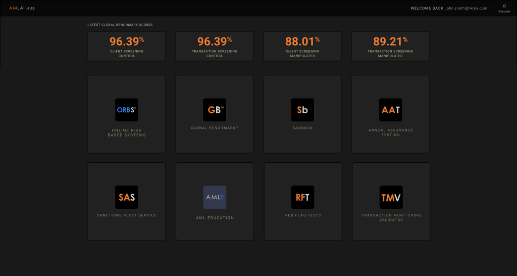 AMLA Hub displaying various solution options in a user interface